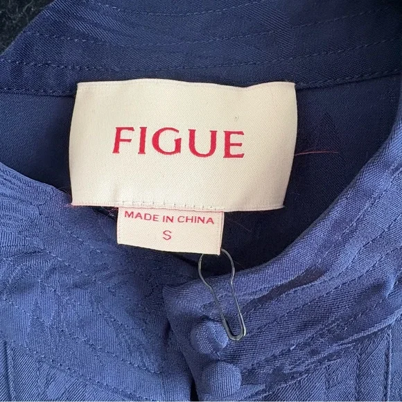 Figue Izzie Floral Jacquard Mini dress Long Sleeve S‎ Festive Preppy Career Blue - Picture 4 of 10